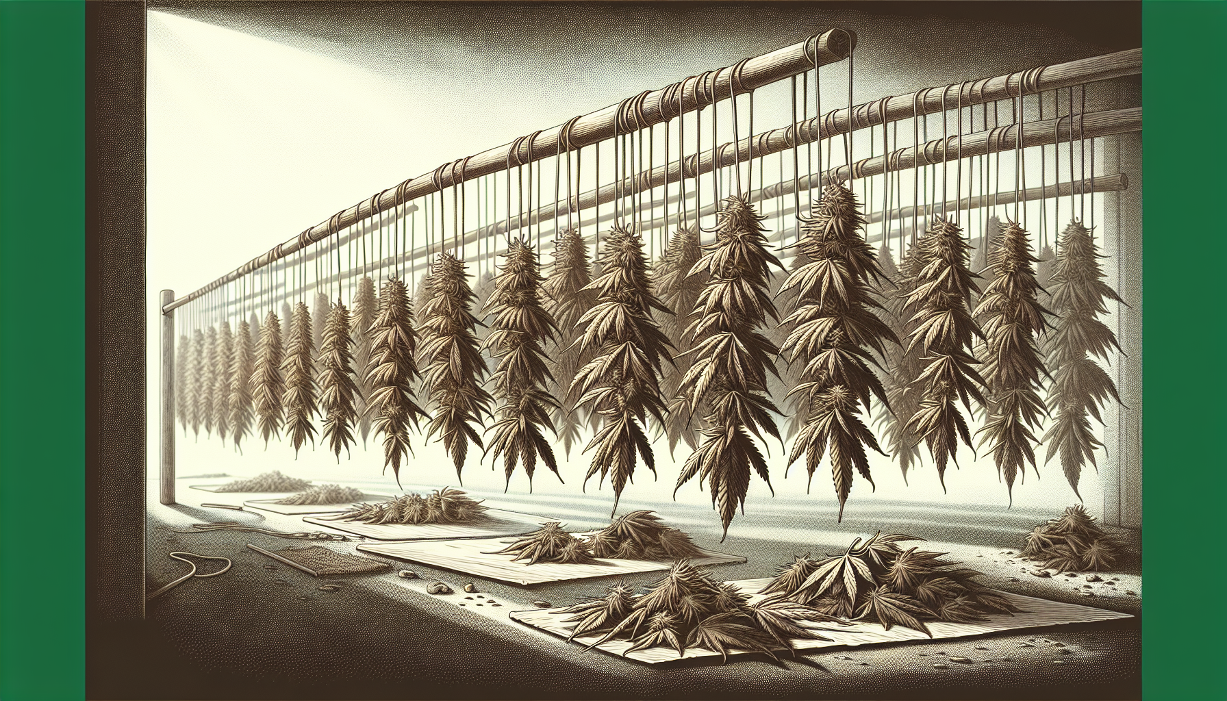 Aufhängen von Cannabis-Zweigen zur Trocknung