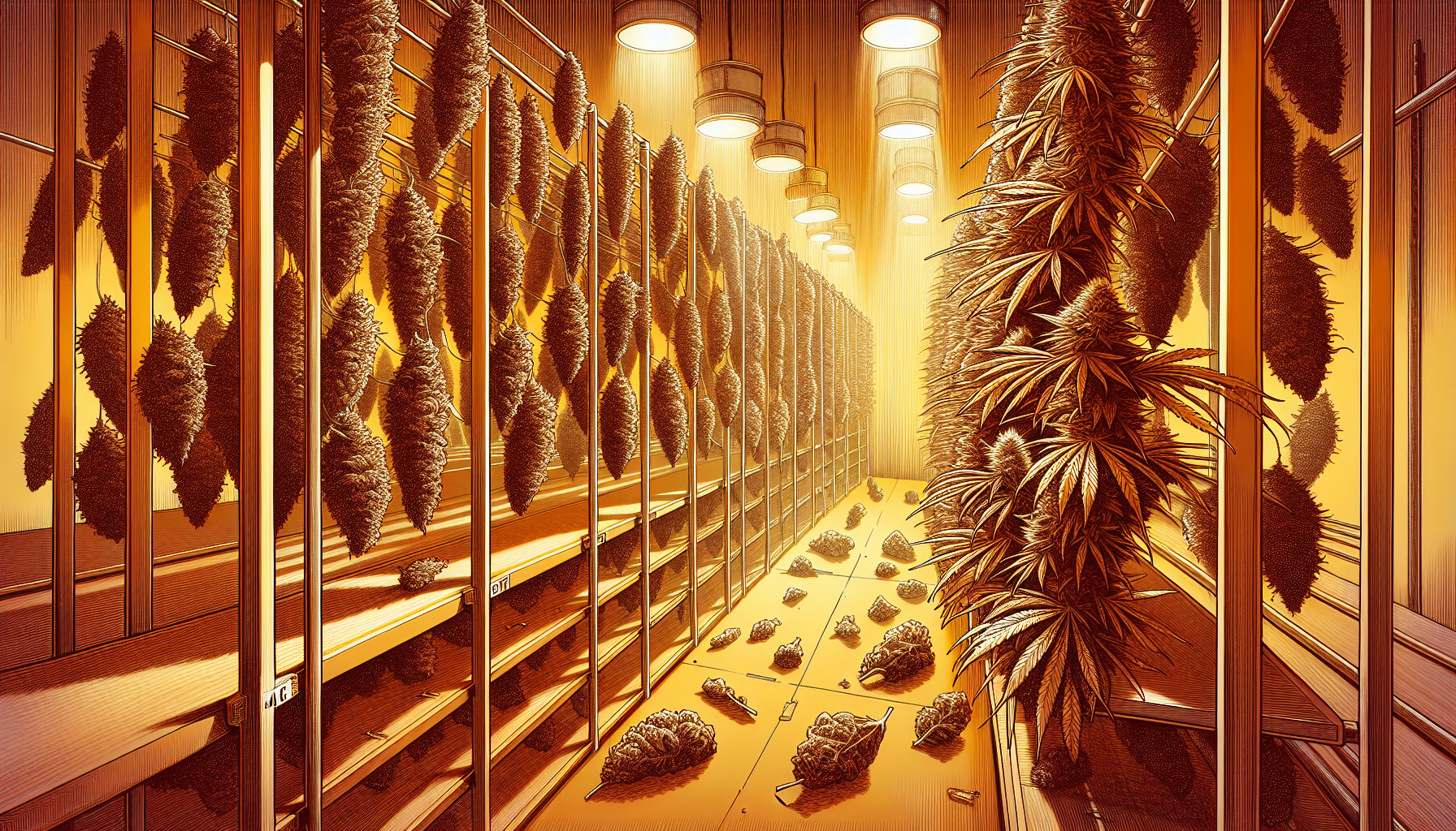 Cannabisblüten, die bei 25 Grad Celsius getrocknet werden