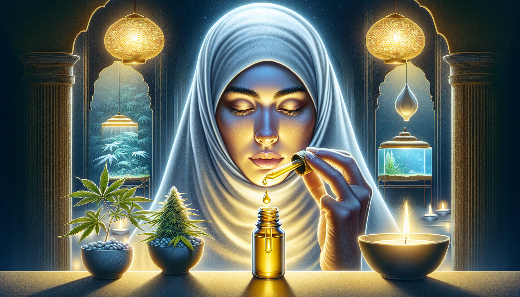 Illustration einer Person, die CBD-Öl dosiert