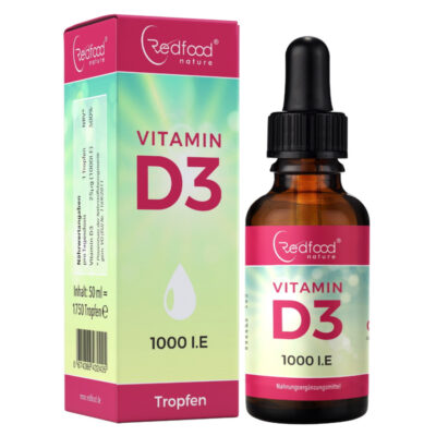 Eine Flasche Vitamin D3 – hochwertiges Nahrungsergänzungsmittel zur Unterstützung des Immunsystems, der Knochengesundheit und des allgemeinen Wohlbefindens. Praktisch dosierbar für die tägliche Anwendung