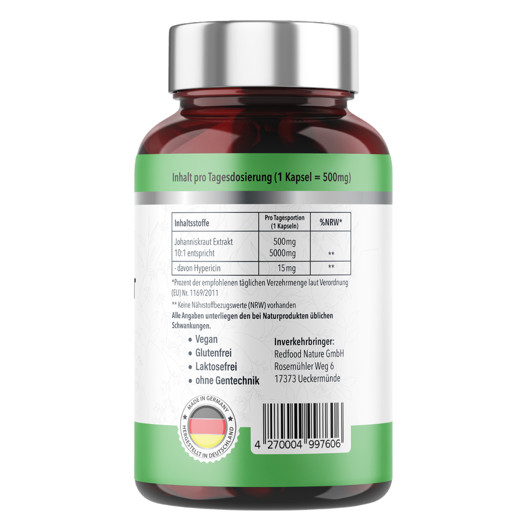 Johanniskraut Extrakt 500 mg – Natürliches Hypericin 180 Kapseln
